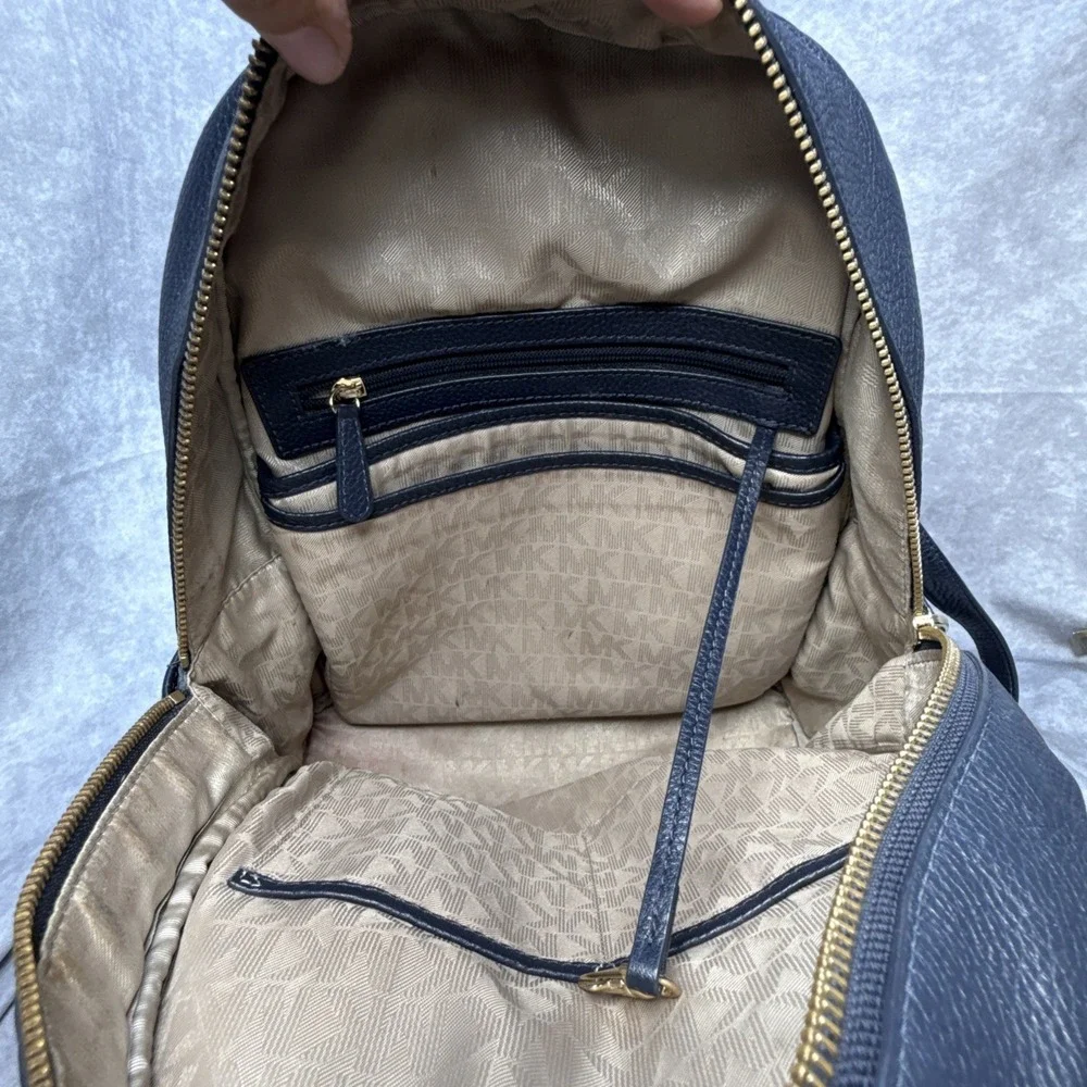 Michael Kors Zip Backpack Large Pebble Leather Navy Blue 14